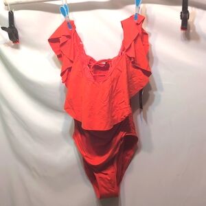 NWT La Blanca 1 piece orange ruffled swimsuit size 8